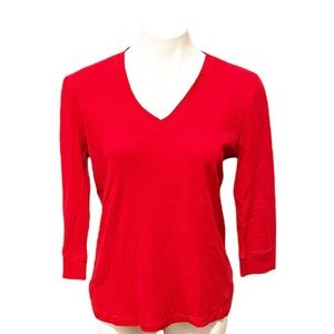 Jones NY Signature Red 3/4 V-Neck Knit Top XL